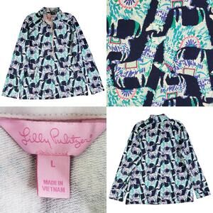 Lilly Pulitzer Llama Sweater UPF 50+ Skipper Popover 1/4 Zip Pullover Size Large